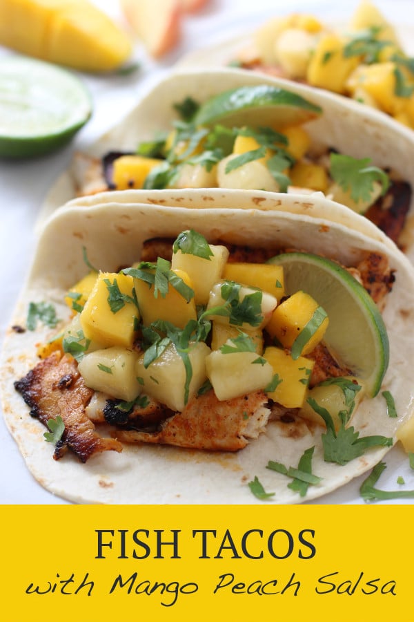Fish Tacos with Mango Peach Salsa via @joyousapron