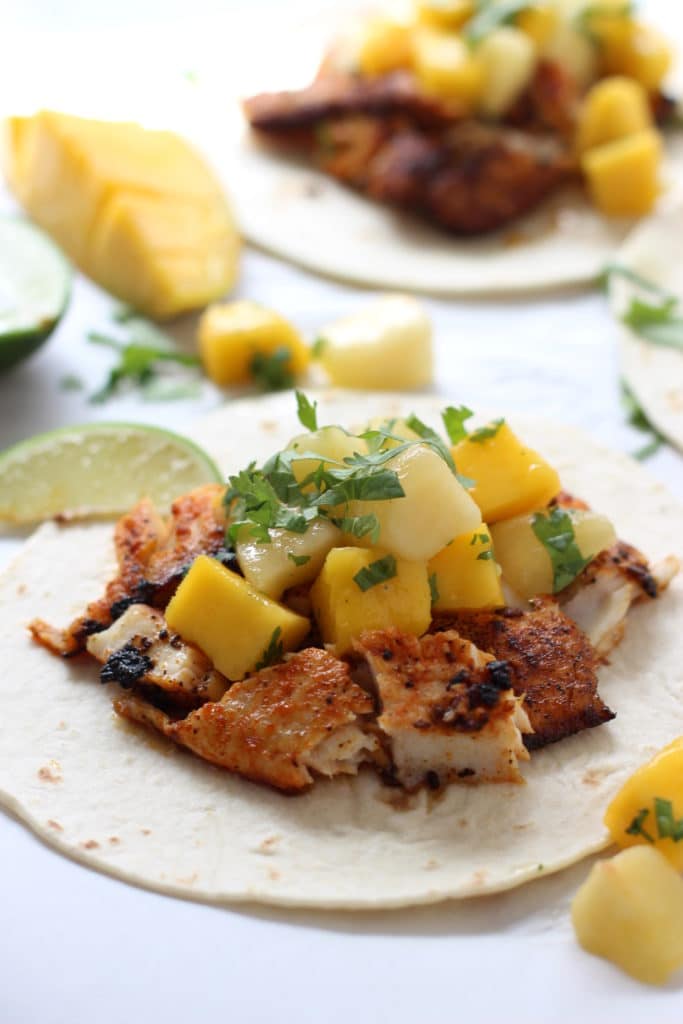 Fish Tacos with Mango Peach Salsa