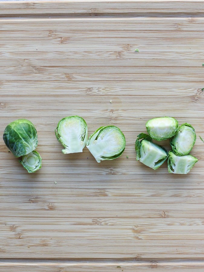 How to cut Brussel sprouts to make Sautéed Garlic Brussel Sprouts and Carrots