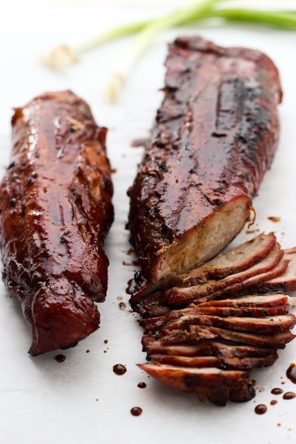 Two large pieces of Chinese Barbecue Pork for Chinese Barbecue Pork (char Siu) and Bok Choy Rice Bowl