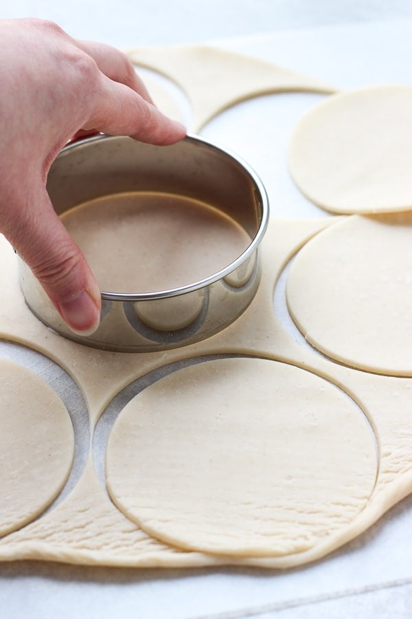 Cutting up pie crusts for Mini Chocolate Chess Pie