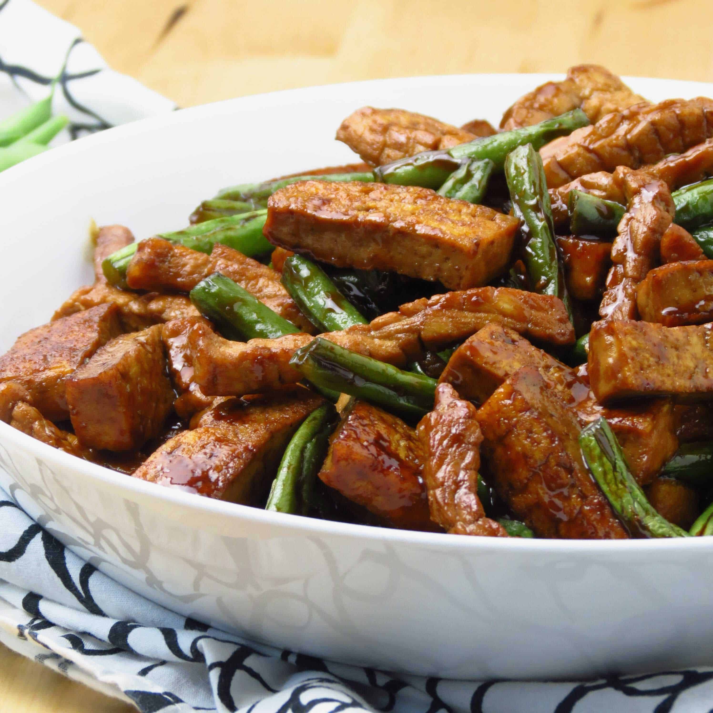 Honey Soy Tofu, Green Beans and Pork Stir Fry