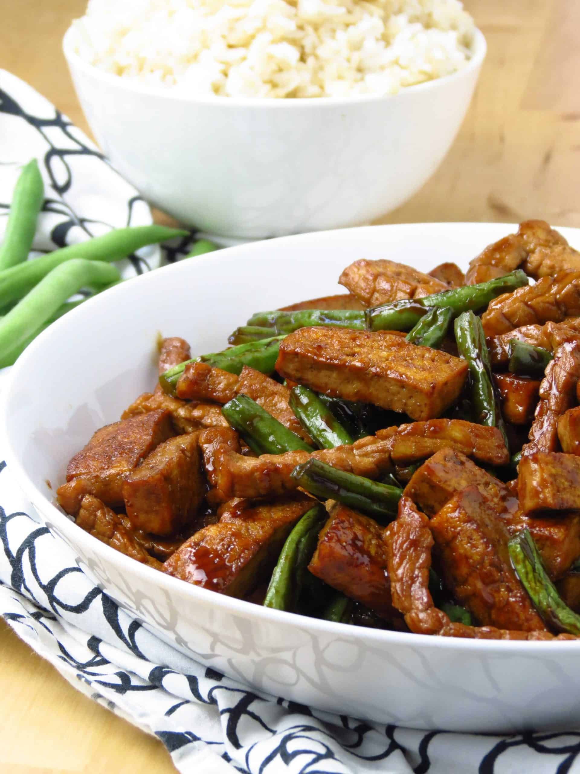 Honey Soy Tofu, Green Beans and Pork Stir Fry