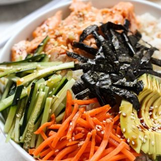A bowl of Baked Salmon Sushi Bowl