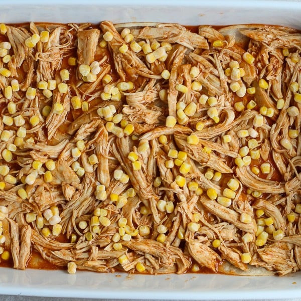 Layering Chicken Enchilada Casserole