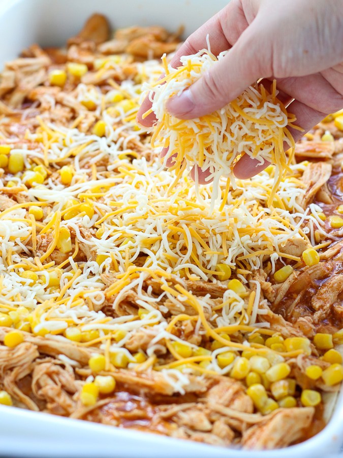 Adding cheese to layer Chicken Enchilada Casserole