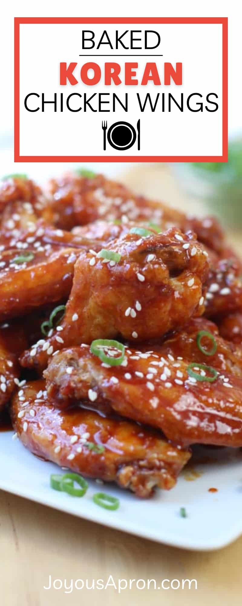 Baked Korean Chicken Wings - An Asian inspired baked wings recipe, perfect as appetizer and dinner! A fun party food for game day as well! Crispy chicken coated with spicy, flavorful gochujang based sauce. via @joyousapron