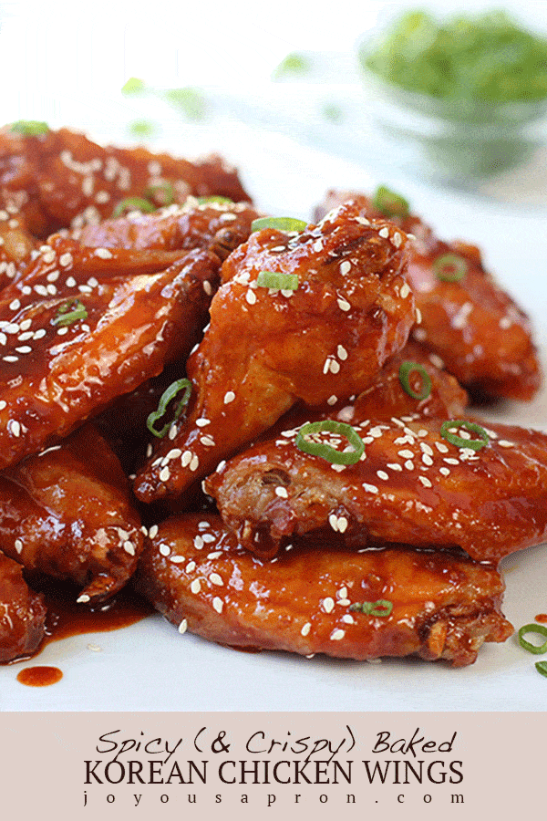 Baked Korean Chicken Wings - An Asian inspired baked wings recipe, perfect as appetizer and dinner! A fun party food for game day as well! Crispy chicken coated with spicy, flavorful gochujang based sauce. via @joyousapron