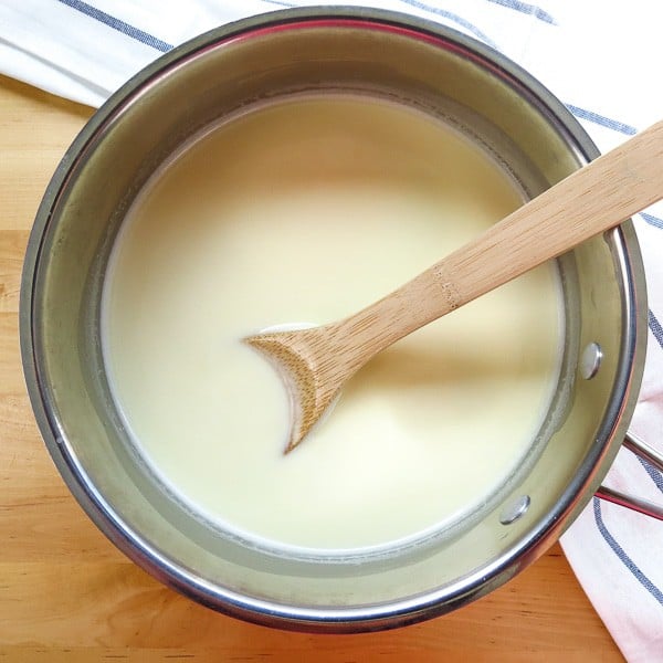 Cooking ice cream mixture in a pot