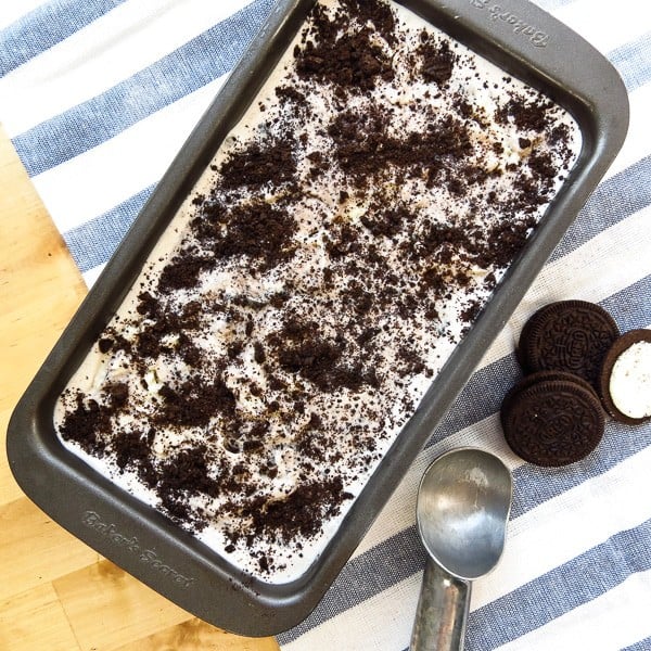 A rectangular tub of The Best Cookies and Cream Ice Cream