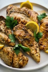 A plate of Lemon Balsamic Grilled (Or Pan Fried) Chicken