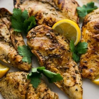 A plate of Lemon Balsamic Grilled (Or Pan Fried) Chicken