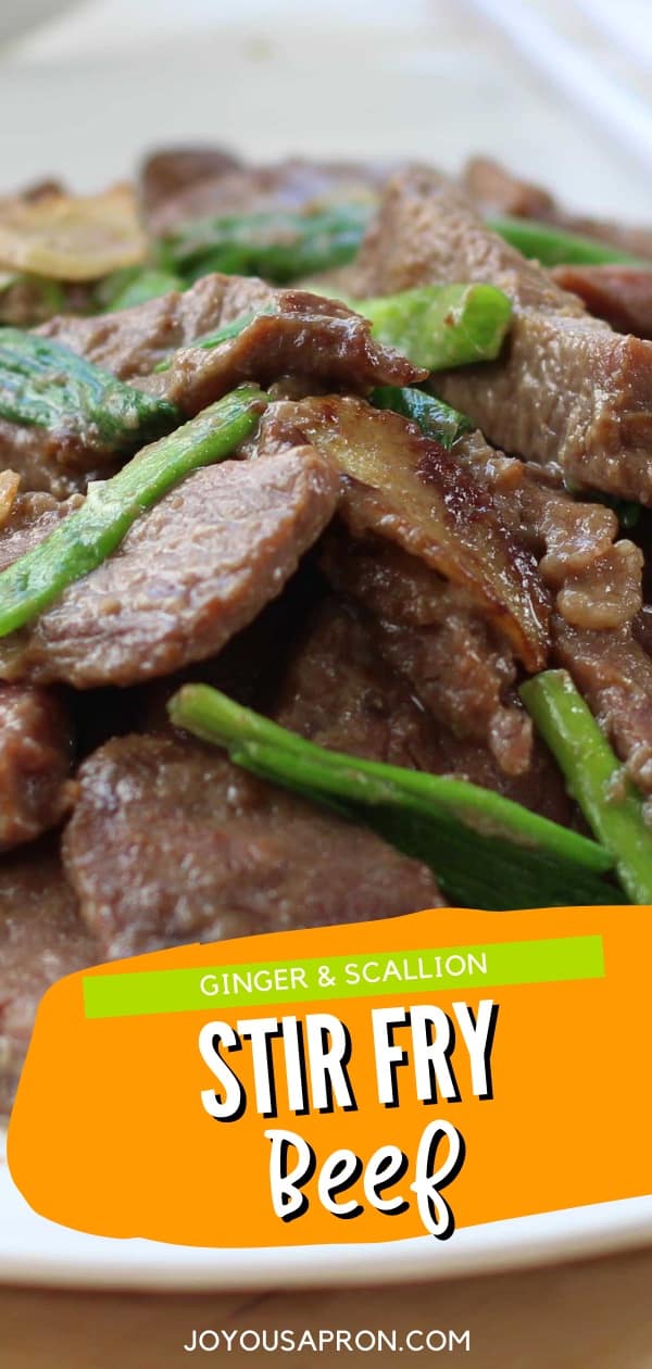 Ginger and Scallions Stir Fry Beef - easy Asian and Chinese stir fry recipe combining tender slices of beef steak, ginger, green onions and a yummy sauce. Perfect for an easy dinner. Served with rice. via @joyousapron