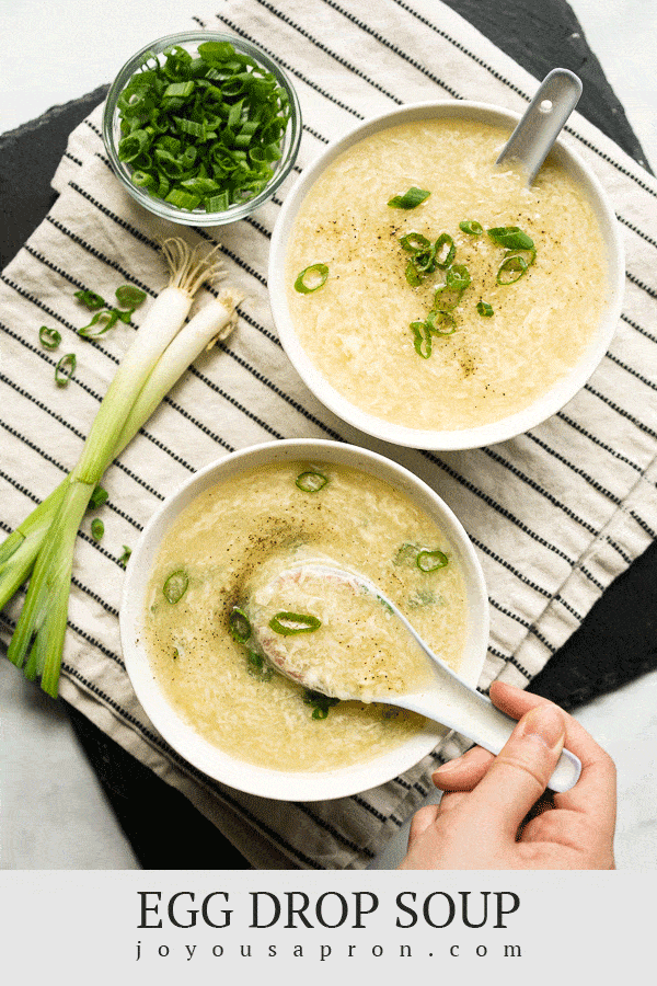 Egg Drop Soup - an easy, healthy, light Asian comfort food and side! Chicken-based broth with silky egg strands. So easy to make - skip Chinese takeout and make this delicious soup today! via @joyousapron