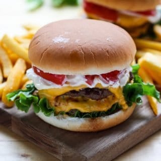 Homemade burger with fries