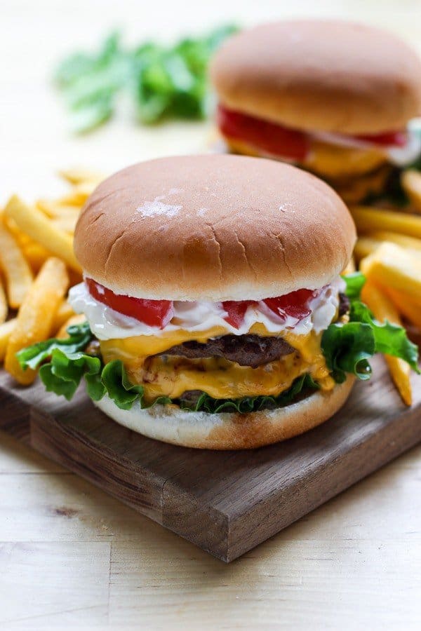 Homemade burger with fries