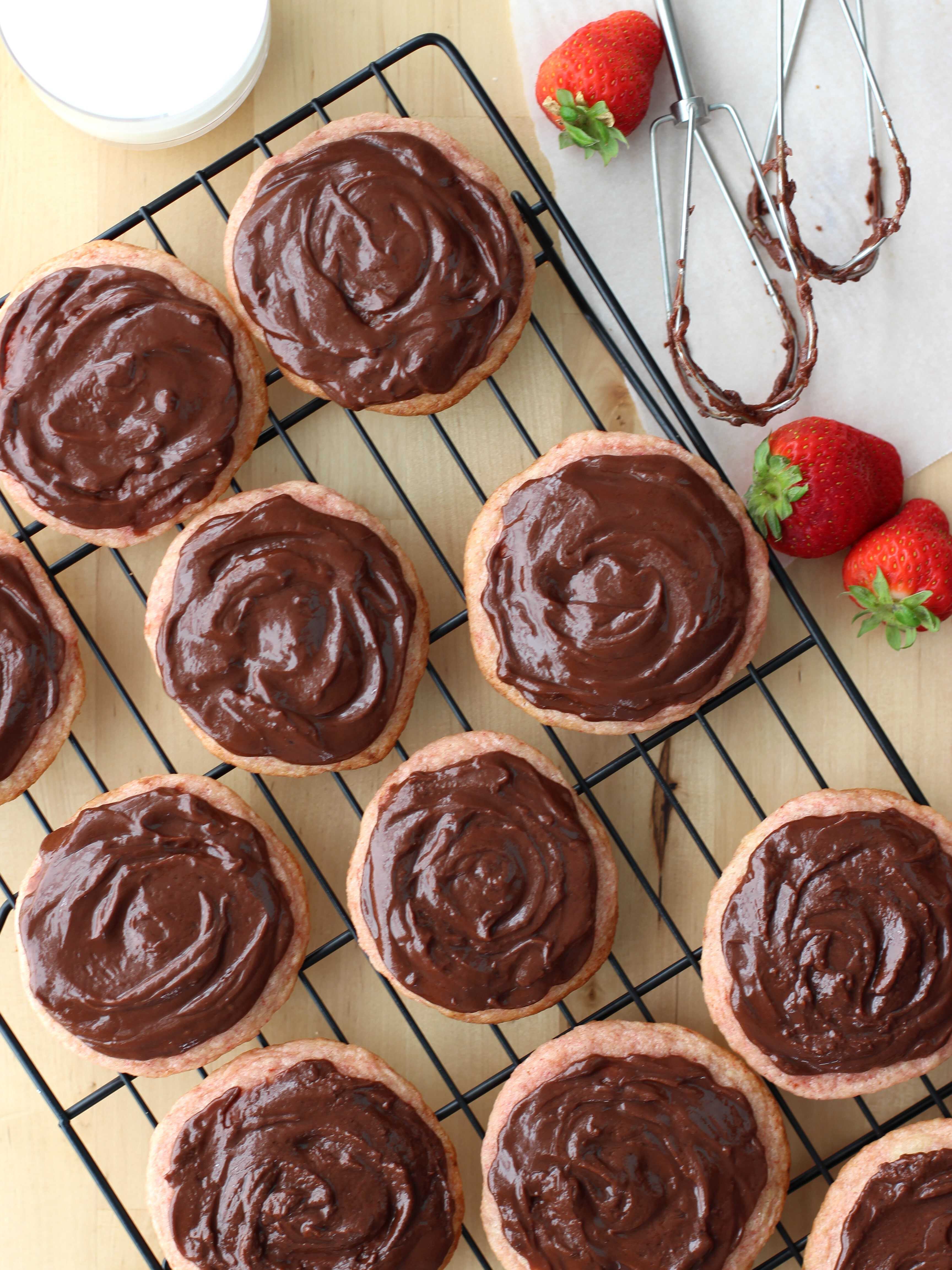 Strawberry Sugar Cookies with Nutella Icing