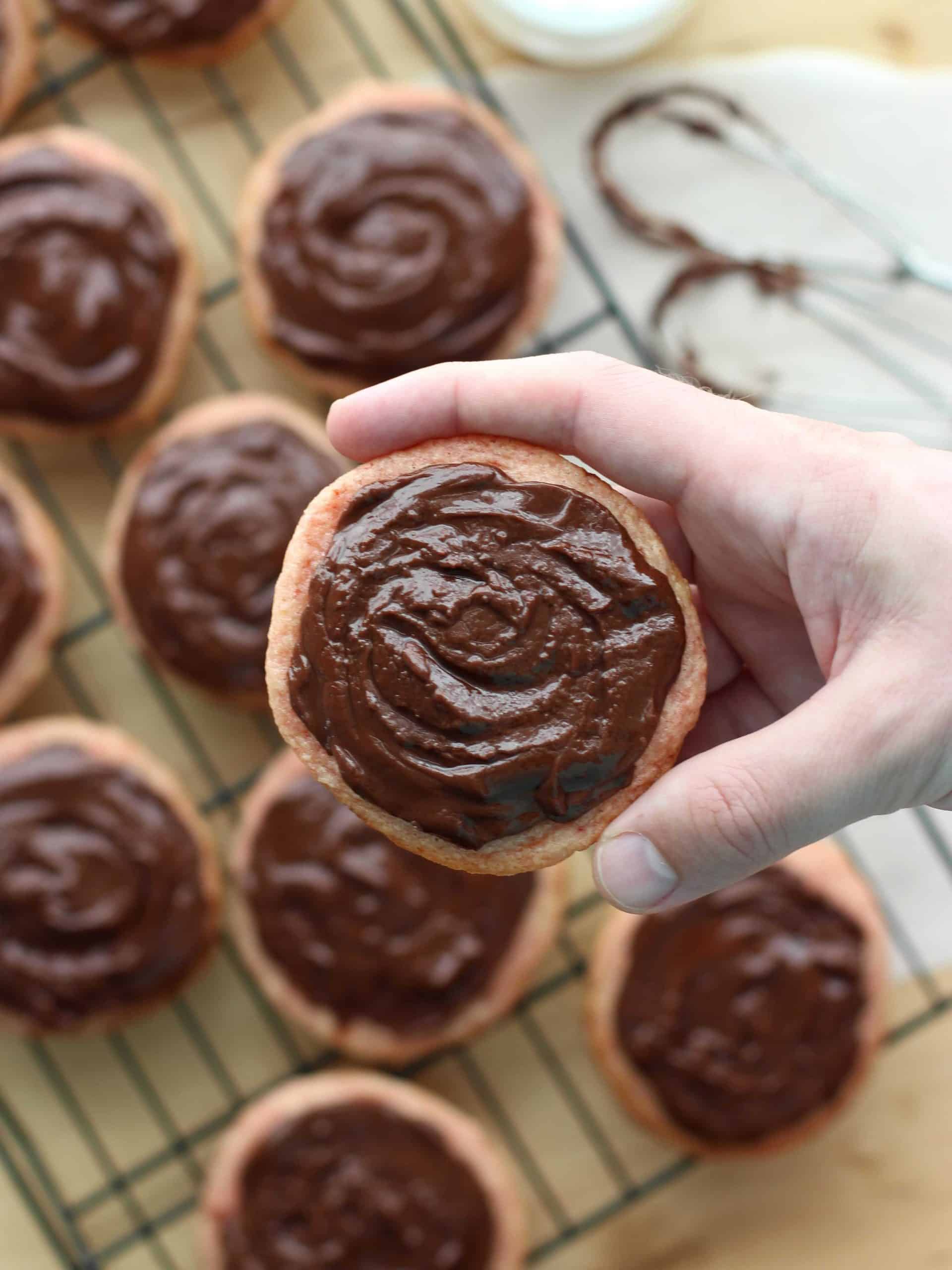 Strawberry Sugar Cookies with Nutella Icing