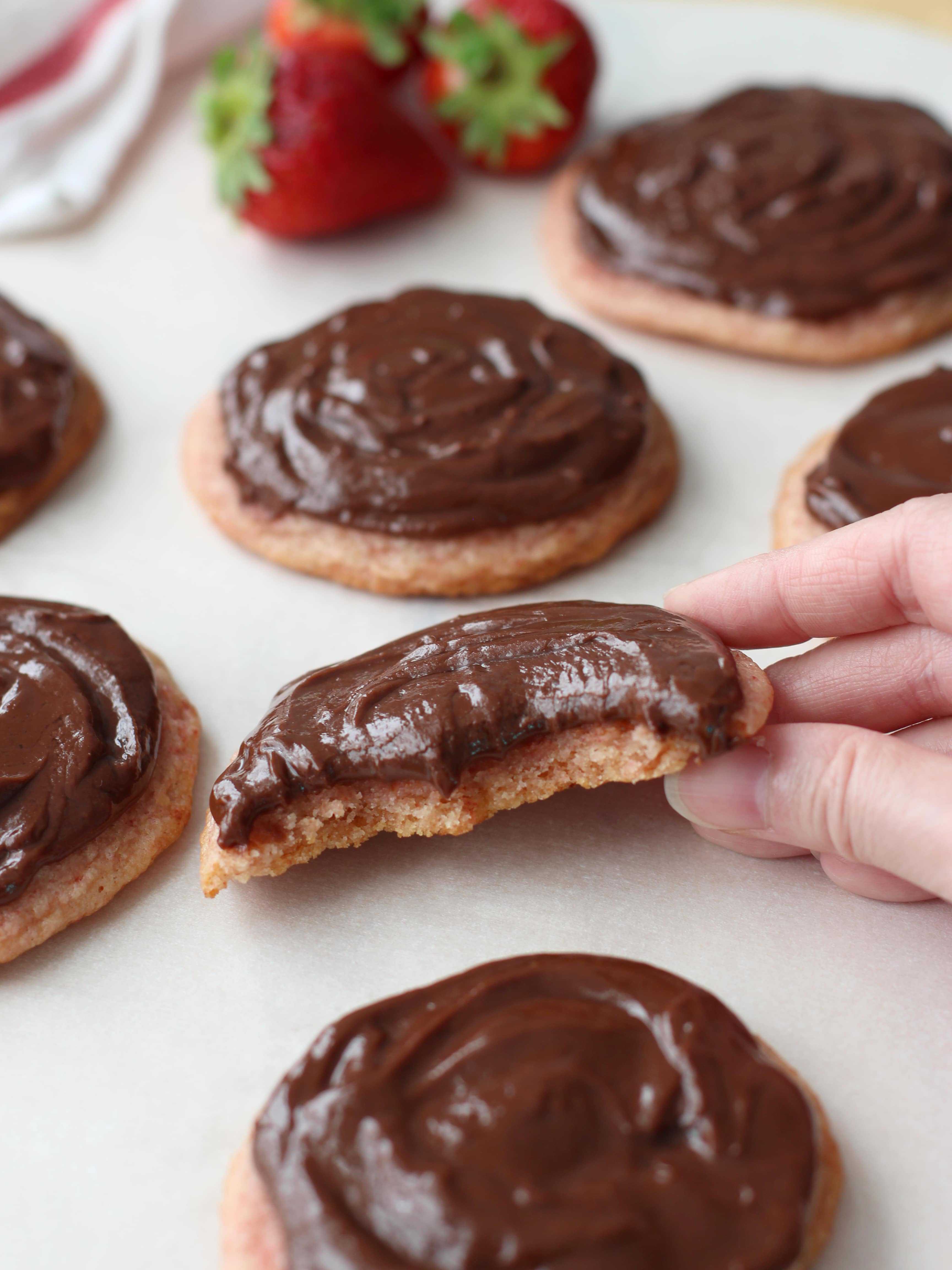 Strawberry Sugar Cookies with Nutella Icing