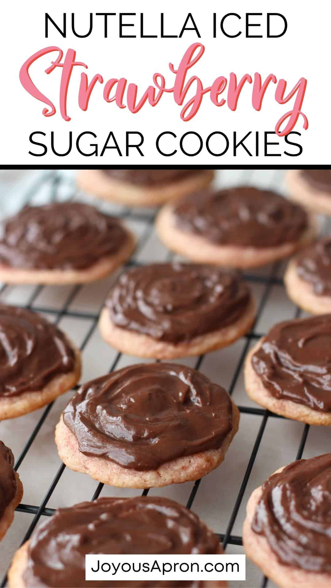 Strawberry Sugar Cookies with Nutella Icing - A nice sweet treat for any day! Also perfect for bridal showers, baby showers, parties, summer picnics, potlucks and all kinds of gatherings! via @joyousapron