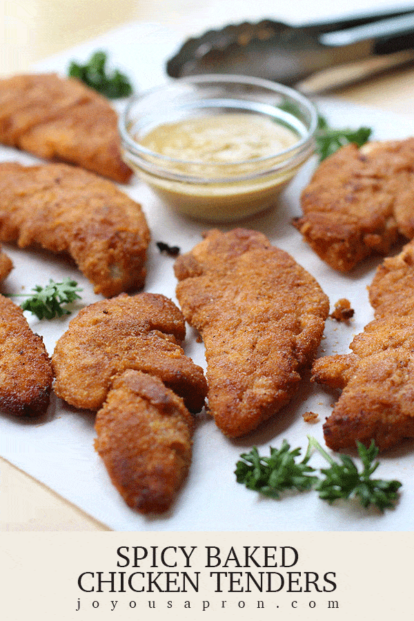 Spicy Baked Chicken Tenders - Easy weeknight dinner! Healthier, delicious and super simple to make! These baked, not fried chicken tenders has a slight kick and is the perfect comfort food! via @joyousapron