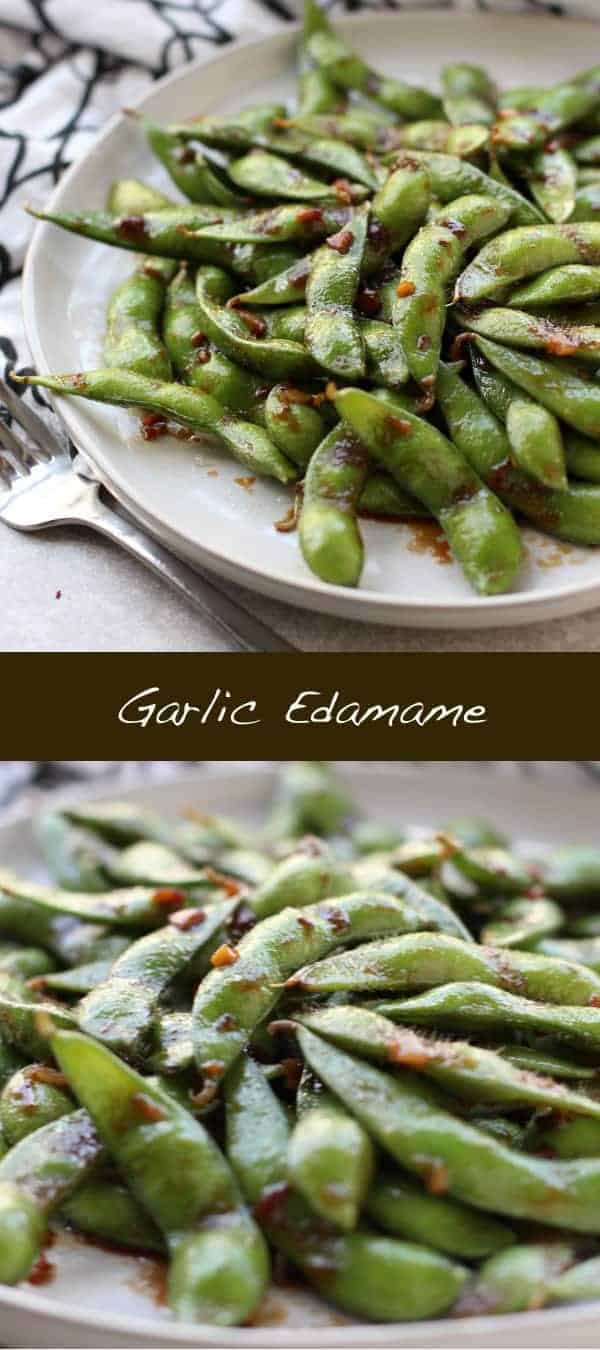 Garlic Edamame - An easy, healthy Asian-Inspired low carb veggie side or appetizer! Edamame sautéed and coated in a sticky, garlicky soy based sauce. 10 minutes from start to finish! The perfect way to kick off sushi or any Asian-inspired meal! Vegan and vegetarian. via @joyousapron