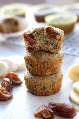 A stack of three Banana and Date Muffins