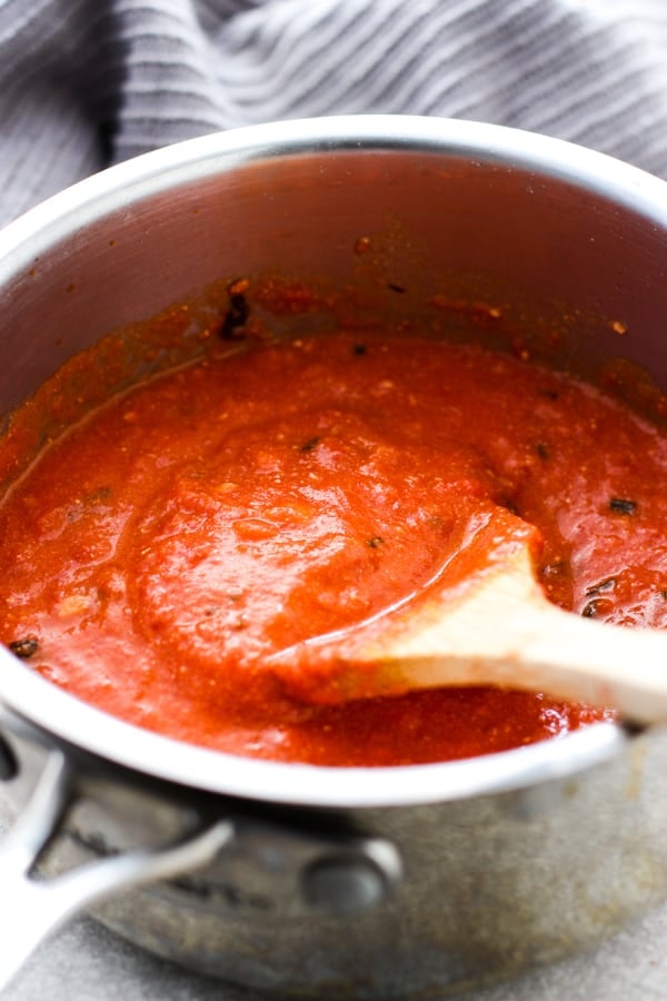 Tomato basil sauce in a pot