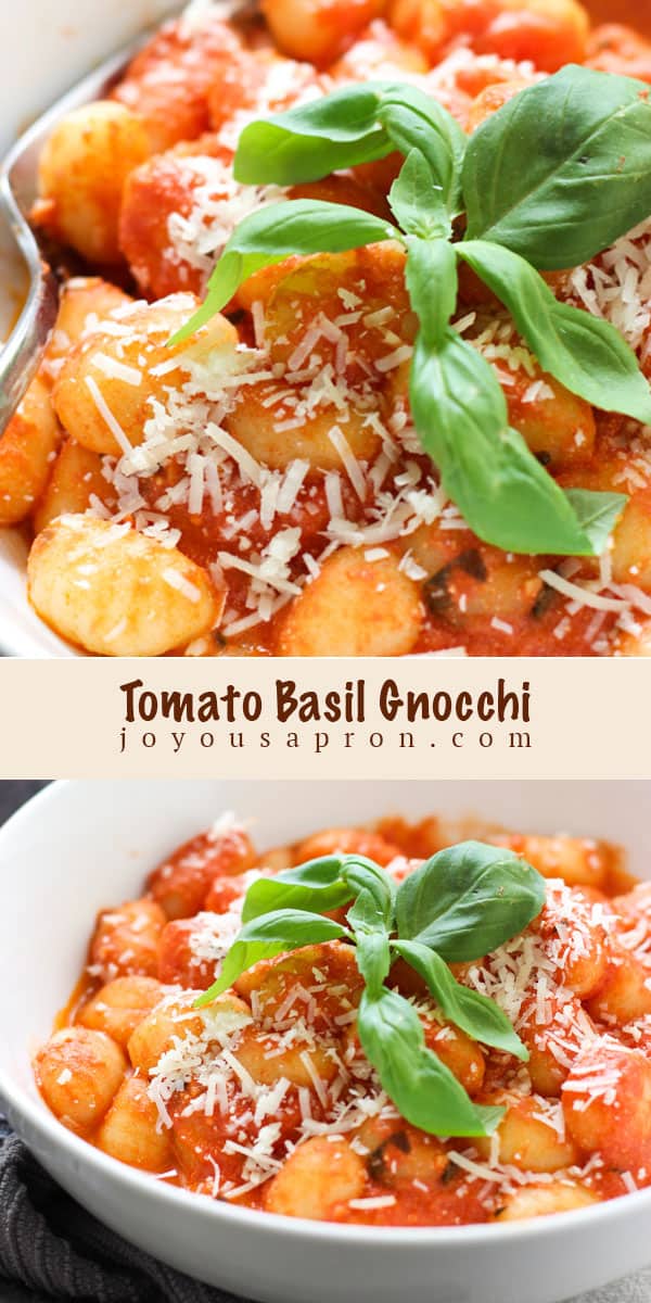 Tomato Basil Gnocchi - easy and yummy Italian pasta recipe! Gnocchi tossed in a highly flavorful, cheesy and creamy tomato basil sauce. Ready under 30 minutes via @joyousapron