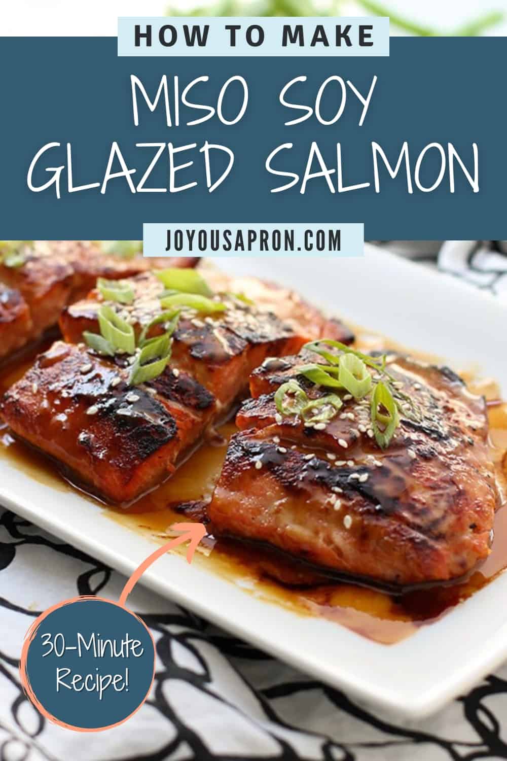 Miso Soy Glazed Salmon - easy, healthy 30-minute salmon recipe with Asian-inspired flavors! Salmon is topped with a sticky, savory and sweet miso soy glaze with an umami flavor. via @joyousapron