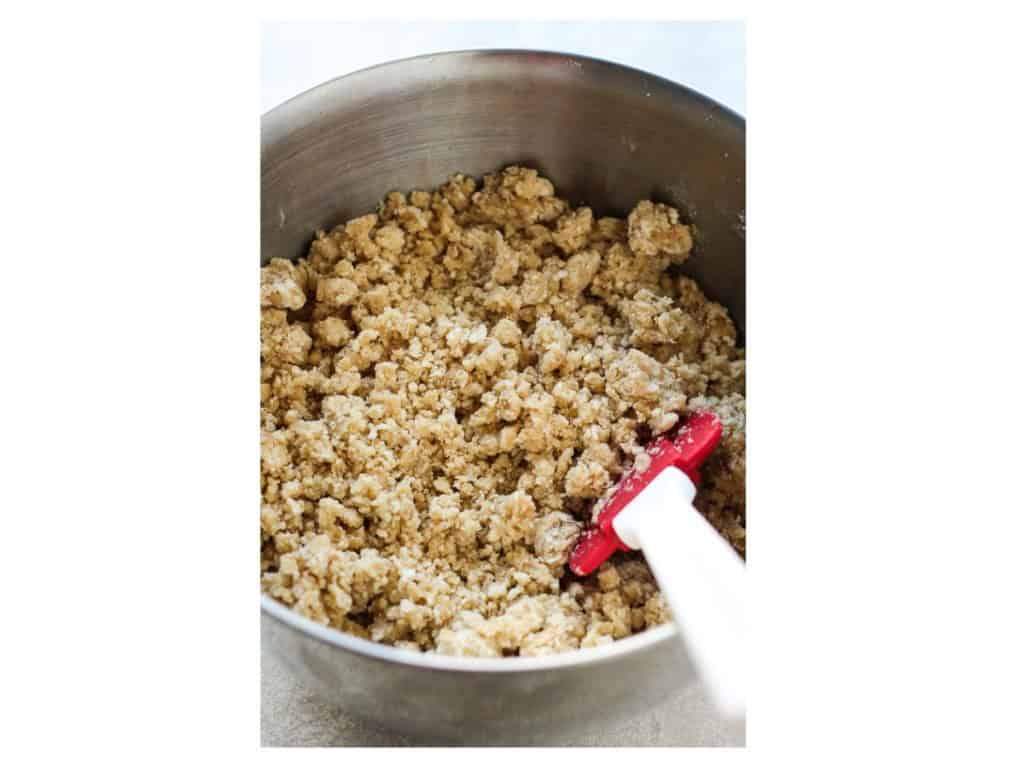 Mixing crumbles in a mixing bowl