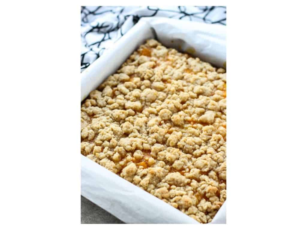Mango crumb bar fresh out of the oven