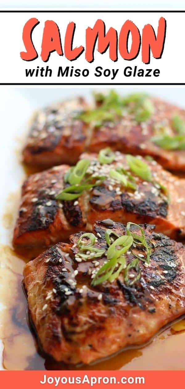 Miso Soy Glazed Salmon - easy, healthy 30-minute salmon recipe with Asian-inspired flavors! Salmon is topped with a sticky, savory and sweet miso soy glaze with an umami flavor. via @joyousapron
