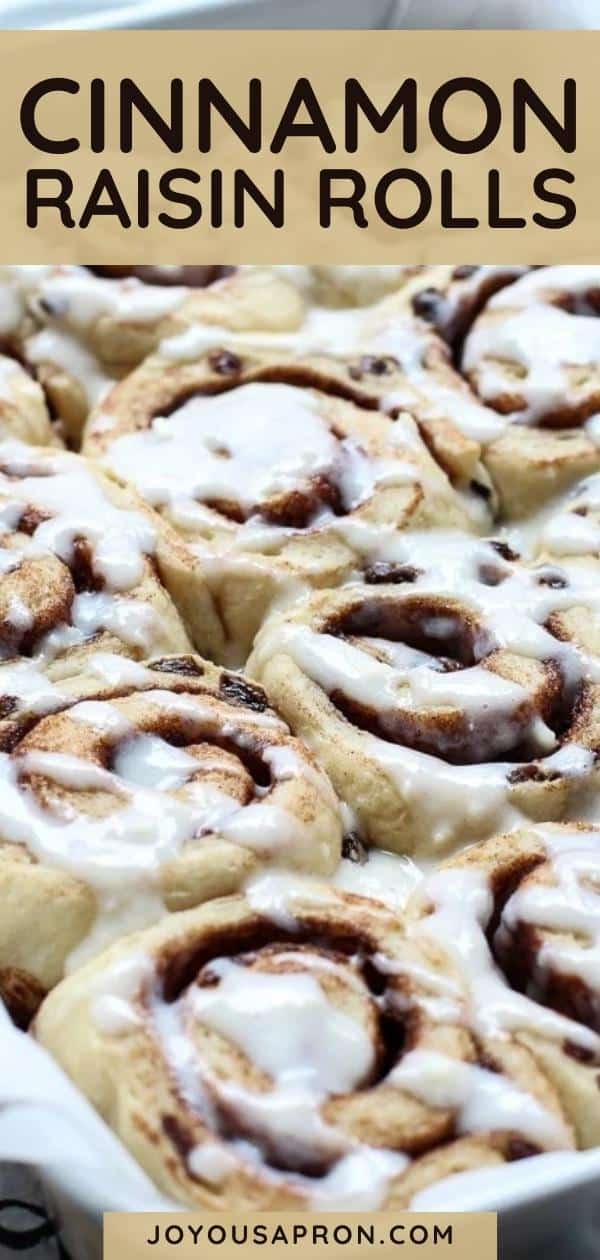 Cinnamon Raisin Rolls - A holiday sweet treat, this bread recipe is perfect for breakfast or dessert! A comfort food for many - warm and soft pull-apart bread filled with raisins, brown sugar and lots of cinnamon, topped with sticky sweet glaze. via @joyousapron