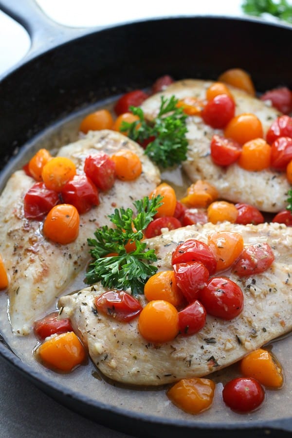 White Wine and Tomato Skillet Chicken