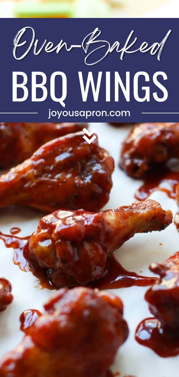 BBQ Baked Chicken Wings - these chicken wings are easy to make, oven baked AND crispy! Then smothered with barbecue sauce. The perfect appetizer or main course for parties, game day, any day! via @joyousapron
