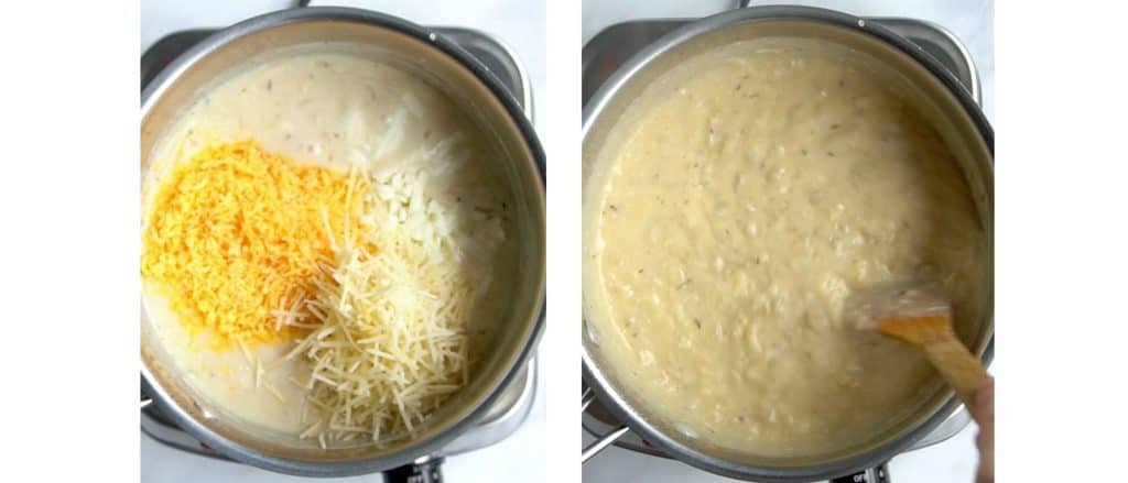 Making cheese sauce in a pot on stove