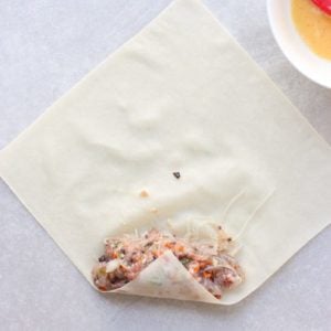 Filling egg roll wrapper with filling