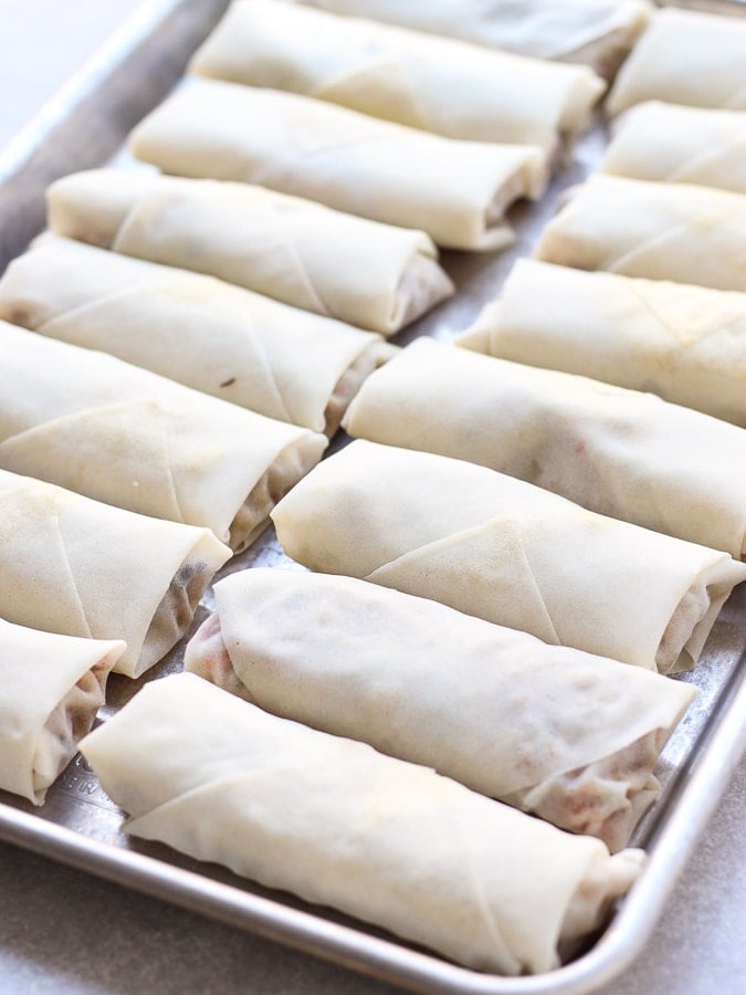 Uncooked wrapped Vietnamese Egg Rolls