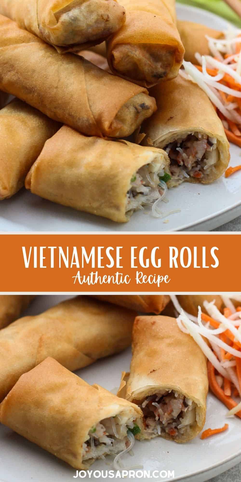 Vietnamese Egg Rolls - authentic crispy spring roll recipe! This Asian appetizer and snack is crunchy on the outside and filled with flavorful pork and shrimp filling on the inside. Oh so delicious! via @joyousapron