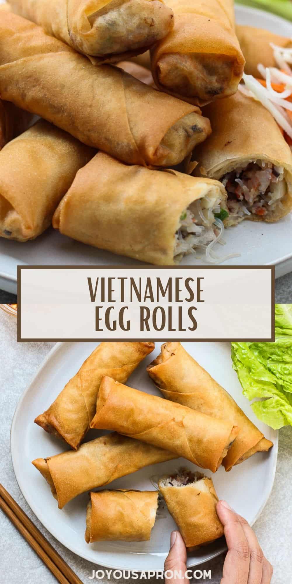 Vietnamese Egg Rolls - authentic crispy spring roll recipe! This Asian appetizer and snack is crunchy on the outside and filled with flavorful pork and shrimp filling on the inside. Oh so delicious! via @joyousapron