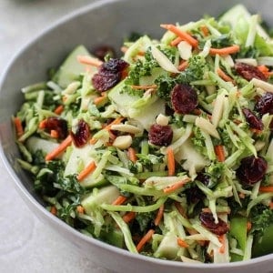 a bowl of broccoli kale slaw