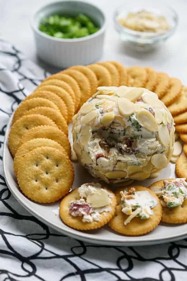 Bacon Ranch Cheeseball with crackers