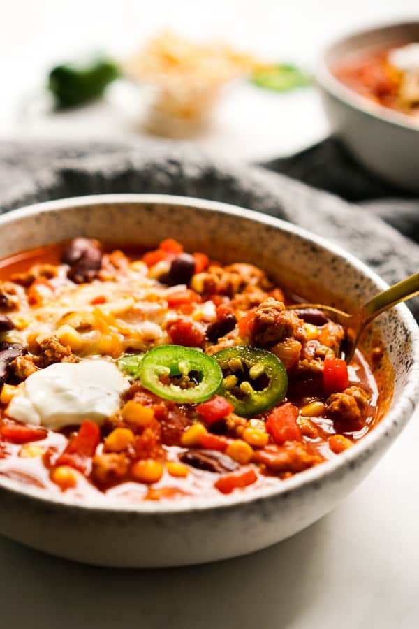 Two bowls of Healthy Turkey Chili