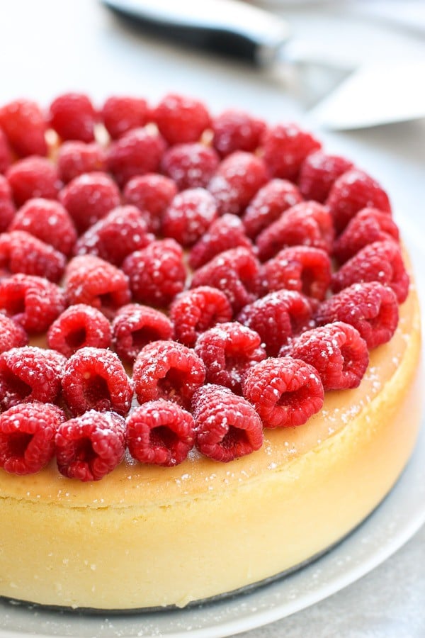 A whole crustless Italian ricotta cheesecake 