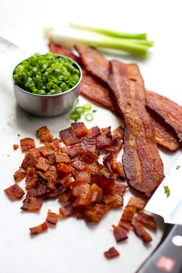 Ingredients (bacon and green onions) to make Bacon Ranch Cheeseball