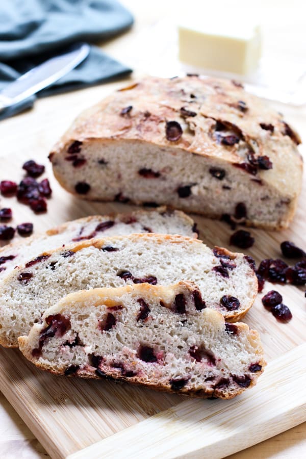 Slices of No-Knead Cranberry Bread