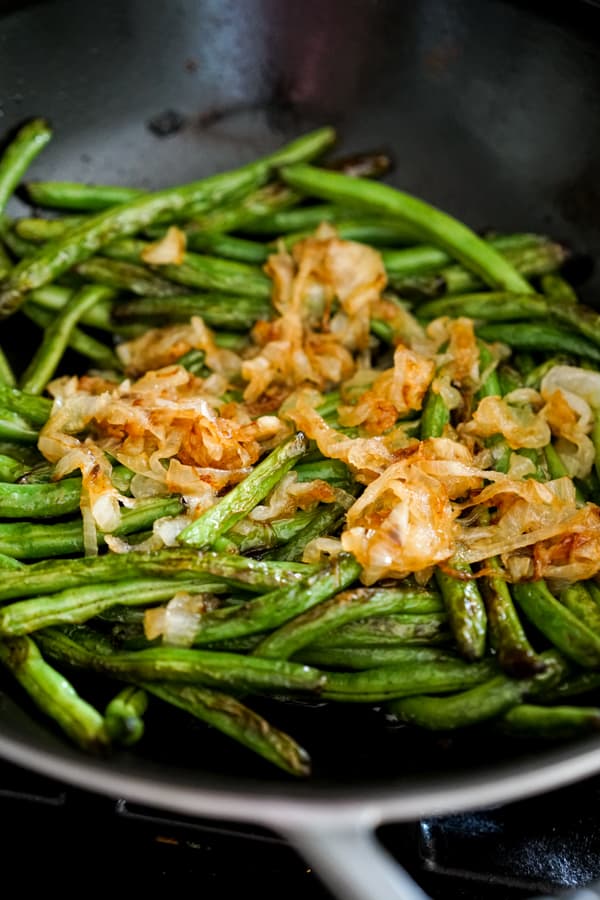 Sautéing Caramelized Onions Sautéed Green Beans in non-stick skillet