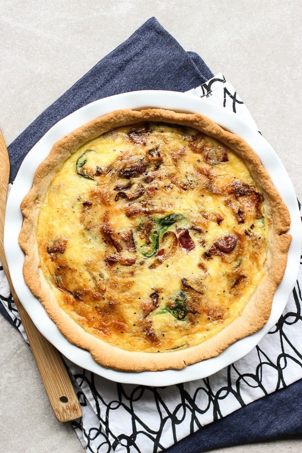 A whole Bacon Spinach Cheddar Quiche