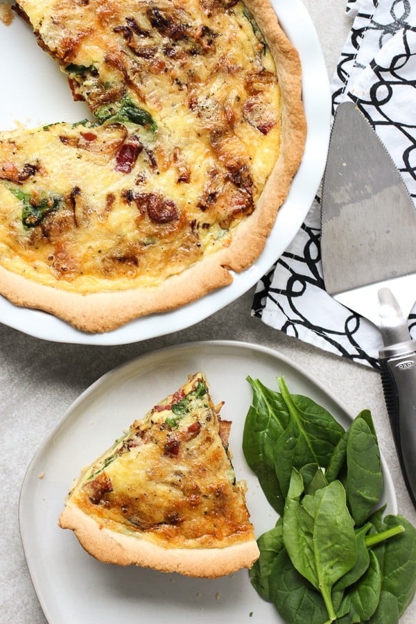 Bacon Spinach Cheddar Quiche (with Caramelized Onions) - Joyous Apron